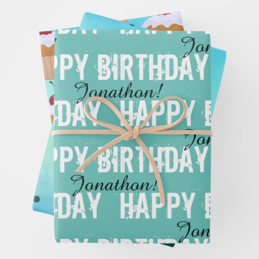 名パーソナライズされた前ティール（緑がかった色）誕生日の折り返し紙 ラッピングペーパーシート (インサイチュ)