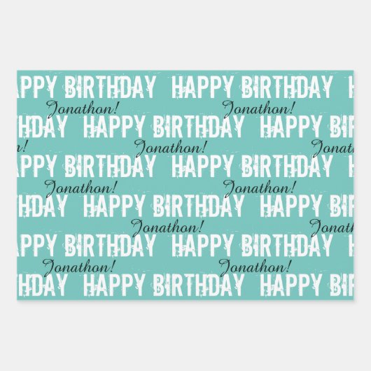 名パーソナライズされた前ティール（緑がかった色）誕生日の折り返し紙 ラッピングペーパーシート (正面)