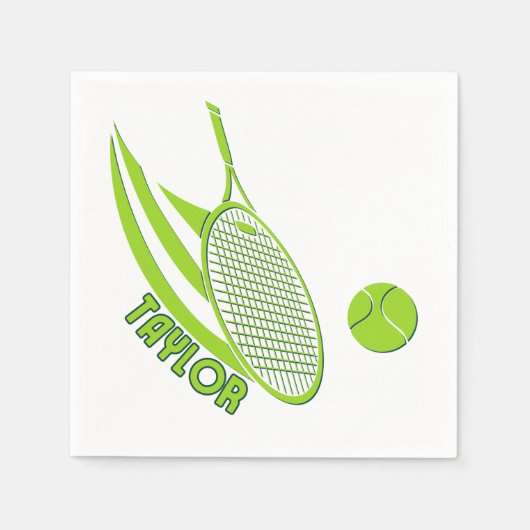 名パーソナライズされた前テニス付きスポーツ スタンダードカクテルナプキン (正面)