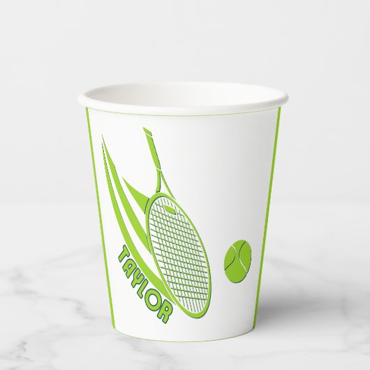 名パーソナライズされた前テニス付きスポーツ 紙コップ (正面)