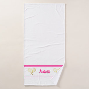 名パーソナライズされた前テニス選手ブライトピンクホワイト バスタオル