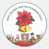 名パーソナライズされた前ハッピーホリデーズフェスティバルフローラ ラウンドシール (正面)