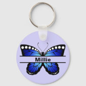 名パーソナライズされた前バタフライラヴァンダーキーチェーン キーホルダー (正面)