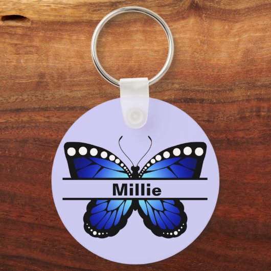 名パーソナライズされた前バタフライラヴァンダーキーチェーン キーホルダー (裏面)