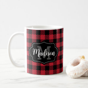 名パーソナライズされた前バッファローPlaid Monogram Mag コーヒーマグカップ