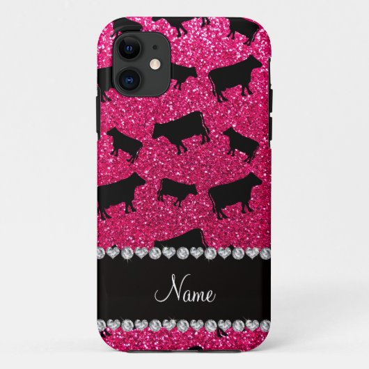 名パーソナライズされた前バラピンクグリッター牛 Case-Mate iPhoneケース (裏面)