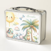 名パーソナライズされた前パお洒落ステル恐竜 メタルランチボックス (裏面)