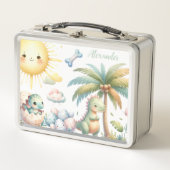 名パーソナライズされた前パお洒落ステル恐竜 メタルランチボックス (正面)