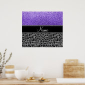 名パーソナライズされた前パープルグリッターブラックヒョウ ポスター (キッチン)