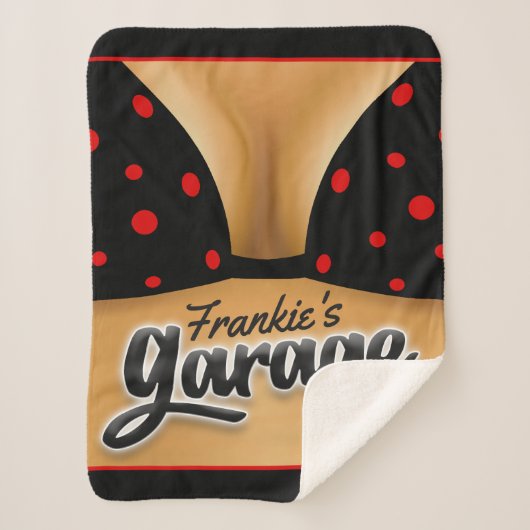 名パーソナライズされた前ビキニバベガールマンケイブガレージ シェルパブランケット (正面)