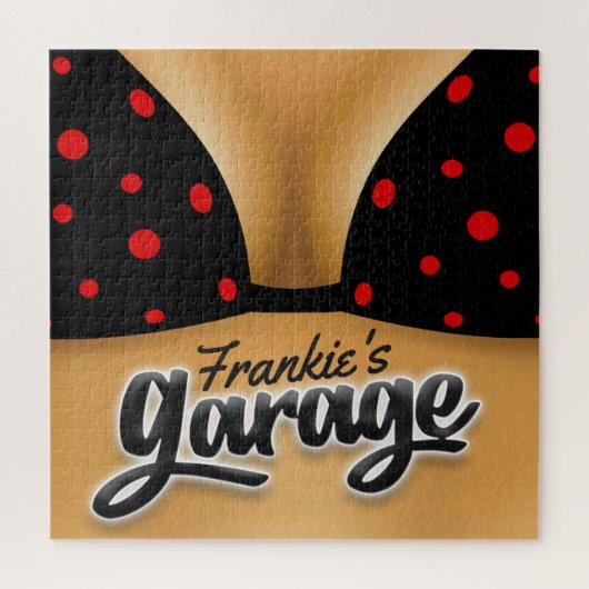 名パーソナライズされた前ビキニBabeガールマンケーブガレージ ジグソーパズル (縦)