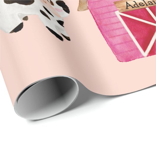 名パーソナライズされた前ピンクファーム/フローラバーンギフトラップ ラッピングペーパー (ロールコーナー)