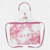 名パーソナライズされた前ピンクフラワーフローラベーキング エプロン (正面)
