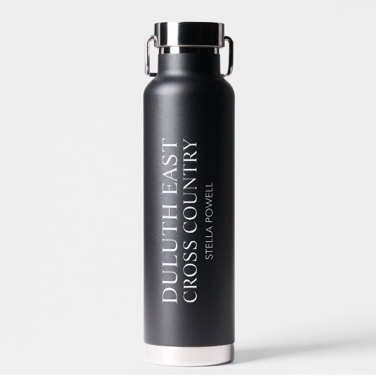 名パーソナライズされた前ブラックスポーツ ウォーターボトル (正面)