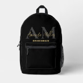 名パーソナライズされた前ブラック金ゴールドモノグラモダンム プリントバックパック (正面)
