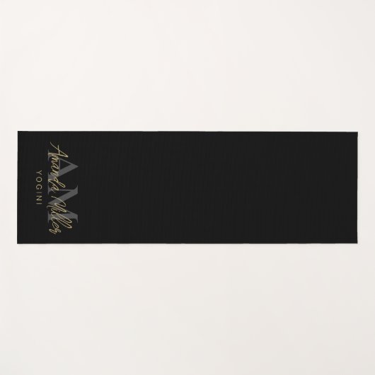 名パーソナライズされた前ブラック金ゴールドモノグラモダンム ヨガマット (正面(横))