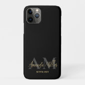 名パーソナライズされた前ブラック金ゴールドモノグラモダンム Case-Mate iPhoneケース (裏)