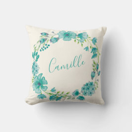 名パーソナライズされた前ブルーフローラリースホームデコール クッション