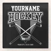 名パーソナライズされた前ホッケープレイヤースティックパックチーム ガラスコースター (正面)