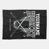 名パーソナライズされた前ホッケープレイヤースティックパックチーム キッチンタオル (横)