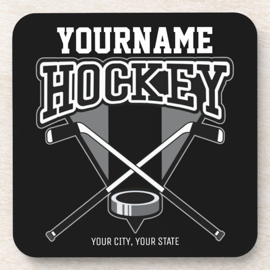 名パーソナライズされた前ホッケープレイヤースティックパックチーム コースター (正面)