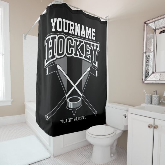 名パーソナライズされた前ホッケープレイヤースティックパックチーム シャワーカーテン (インサイチュ)