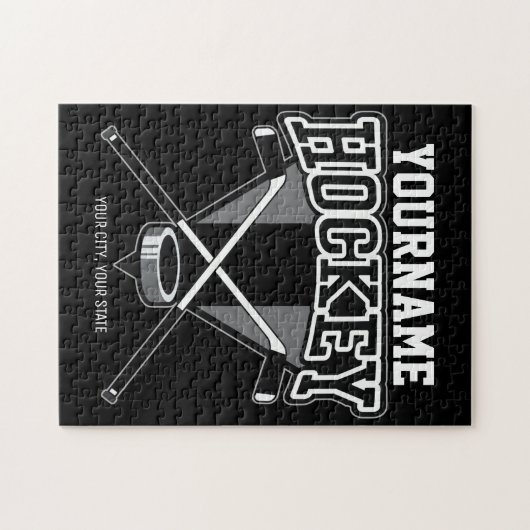 名パーソナライズされた前ホッケープレイヤースティックパックチーム ジグソーパズル (横)