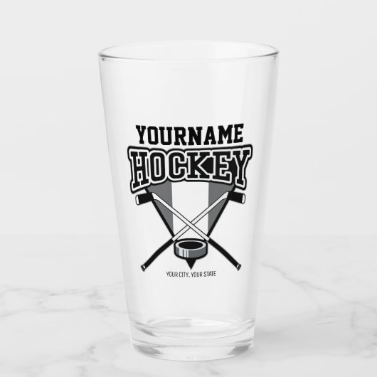 名パーソナライズされた前ホッケープレイヤースティックパックチーム タンブラーグラス (正面)