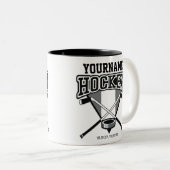 名パーソナライズされた前ホッケープレイヤースティックパックチーム ツートーンマグカップ (正面右)