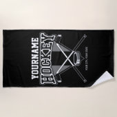 名パーソナライズされた前ホッケープレイヤースティックパックチーム ビーチタオル (正面)