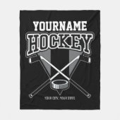 名パーソナライズされた前ホッケープレイヤースティックパックチーム フリースブランケット (正面)