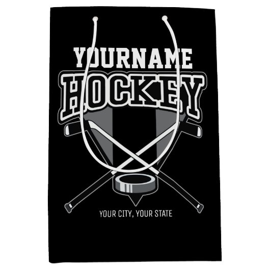 名パーソナライズされた前ホッケープレイヤースティックパックチーム ミディアムペーパーバッグ (正面)