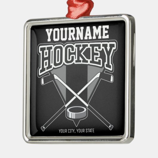 名パーソナライズされた前ホッケープレイヤースティックパックチーム メタルオーナメント (左)