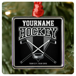 名パーソナライズされた前ホッケープレイヤースティックパックチーム メタルオーナメント