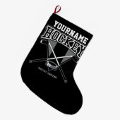 名パーソナライズされた前ホッケープレイヤースティックパックチーム ラージクリスマスストッキング (正面 (吊り時))