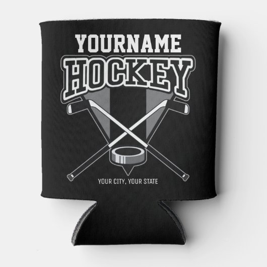 名パーソナライズされた前ホッケープレイヤースティックパックチーム 缶クーラー (正面)