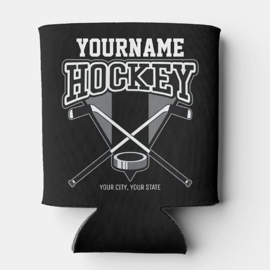 名パーソナライズされた前ホッケープレイヤースティックパックチーム 缶クーラー (裏面)