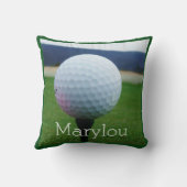 名パーソナライズされた前ホワイトゴルフボール クッション (裏面)