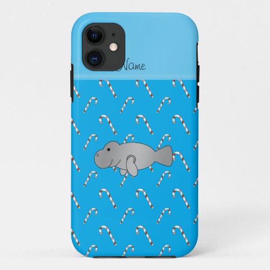 名パーソナライズされた前マネージャーsky blue candy canes Case-Mate iPhoneケース (裏面)
