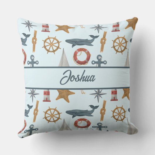 名パーソナライズされた前マネ航海のールテーマ クッション (裏面)