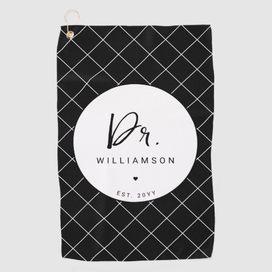 名パーソナライズされた前ミニマル医師の卒業 ゴルフタオル (正面)