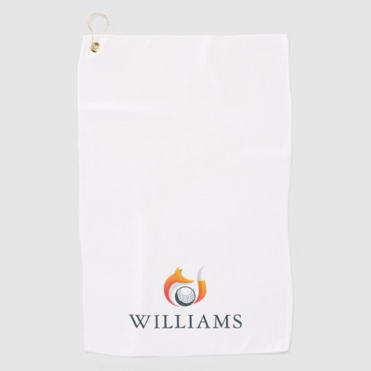 名パーソナライズされた前モダンキツネとボール ゴルフタオル (正面)