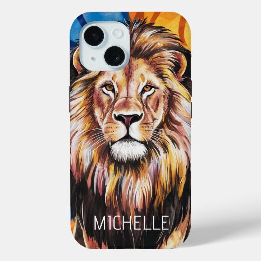 名パーソナライズされた前モダン水色ライオン Case-Mate iPhoneケース (裏面)