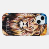 名パーソナライズされた前モダン水色ライオン Case-Mate iPhoneケース (裏面 (横))