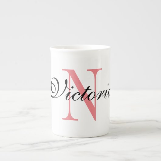 名パーソナライズされた前モノグラカスタムム磁器 ボーンチャイナマグカップ (正面)