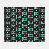 名パーソナライズされた前モノグラムの緑ブラック フリースブランケット (正面(横))