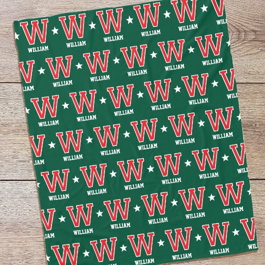 名パーソナライズされた前モノグラムの赤緑 フリースブランケット