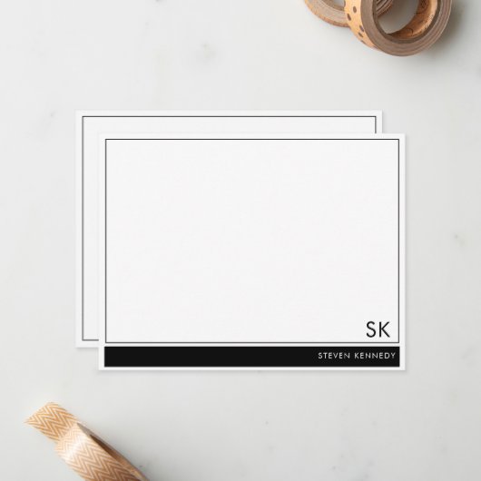 名パーソナライズされた前モノグラムの黒縁ど ノートカード (正面/裏面インサイチュ)