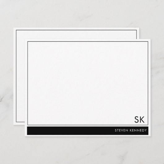 名パーソナライズされた前モノグラムの黒縁ど ノートカード (正面/裏面)