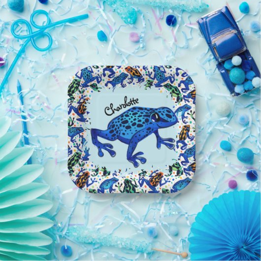 名パーソナライズされた前レインフォレストフログスクエアプレート ペーパープレート (パーティー)